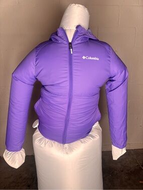 Columbia Girls' Medium 10/12 Rain Jacket Full Zip Hooded Purple Kids